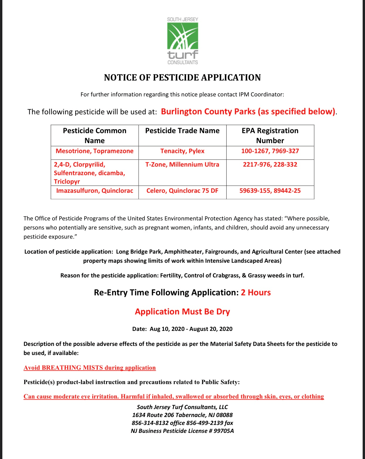 Turf Application Notice