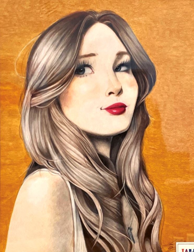 Portrait drawing of a young blonde girl